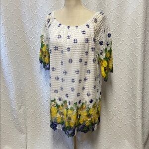 NWT Cato Size medium White Dress with Blue and Yellow‎ Floral Accents lace
